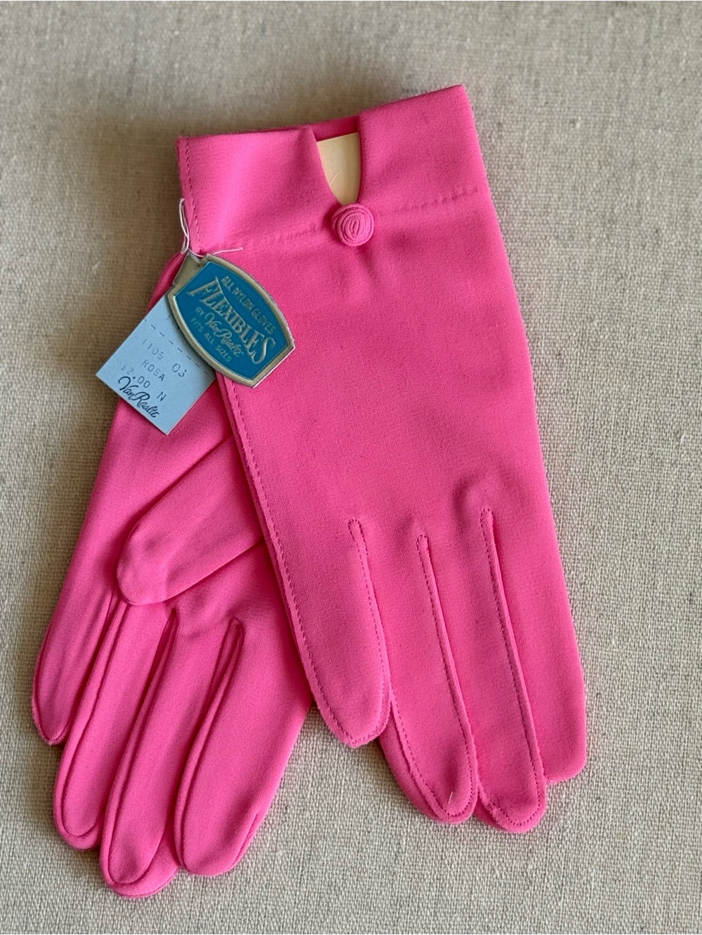 Vtg Van Raalte BUBBLE GUM PINK Nylon Dress Wrist Length Gloves NOS Fits All - Picture 1 of 4
